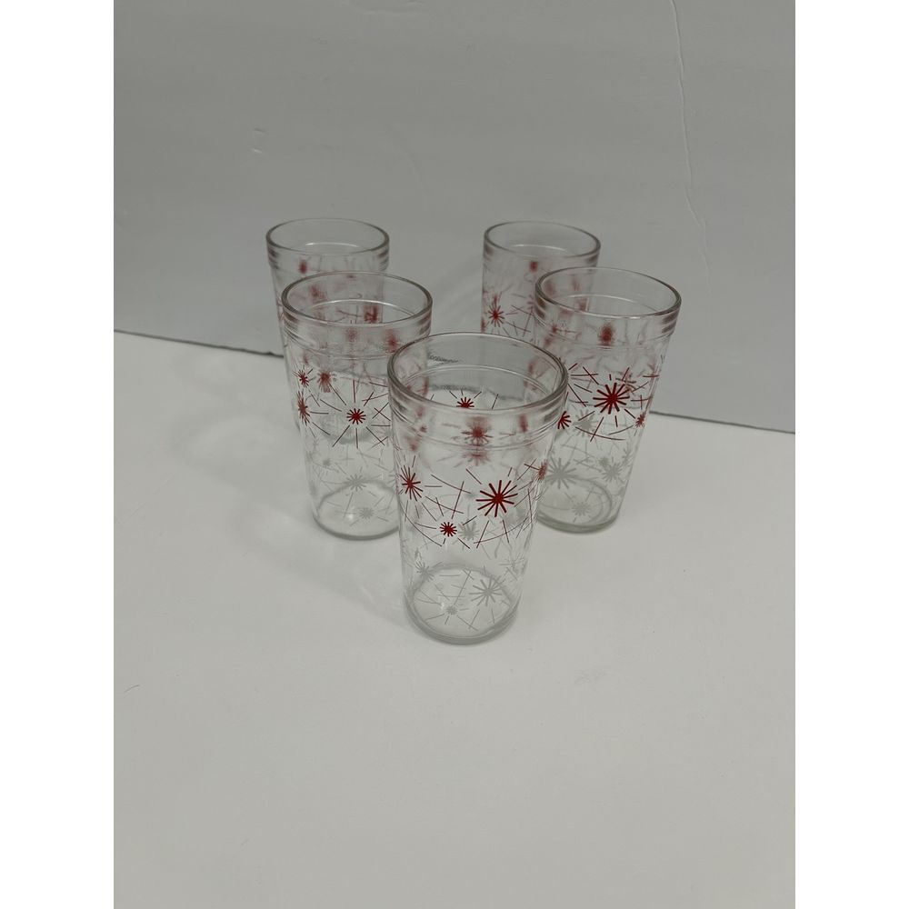 5 Vintage Hazel Atlas Red &White Atomic Starburst 5.5" Glass Tumblers SKU 1484 - Picture 7 of 7